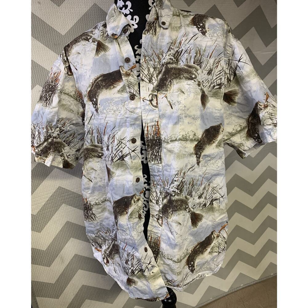 Fishing Lover Fish T Shirt Button Down Outdoor Lg